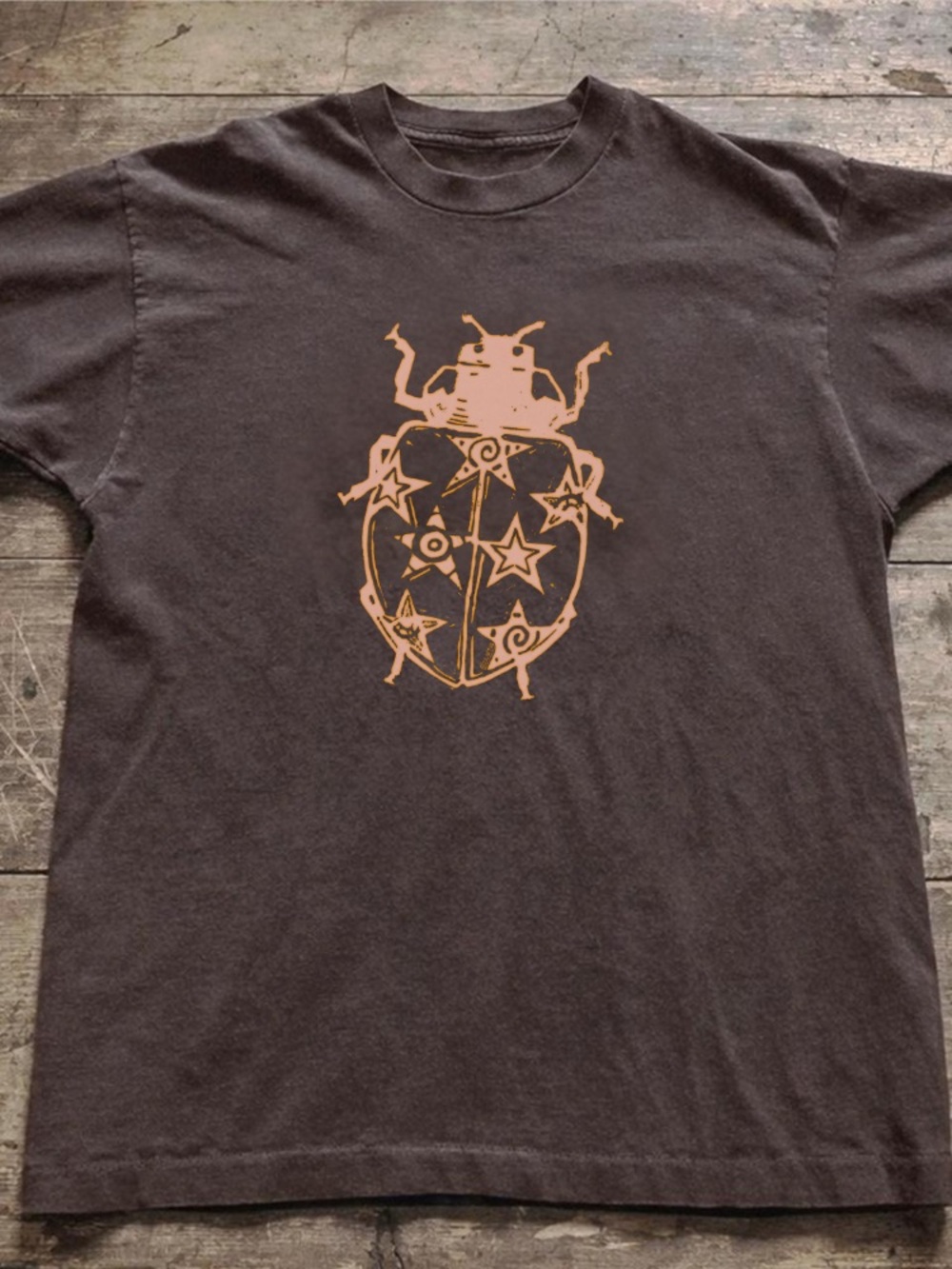 Graphic Beetle Star Tee in Brown and Tan